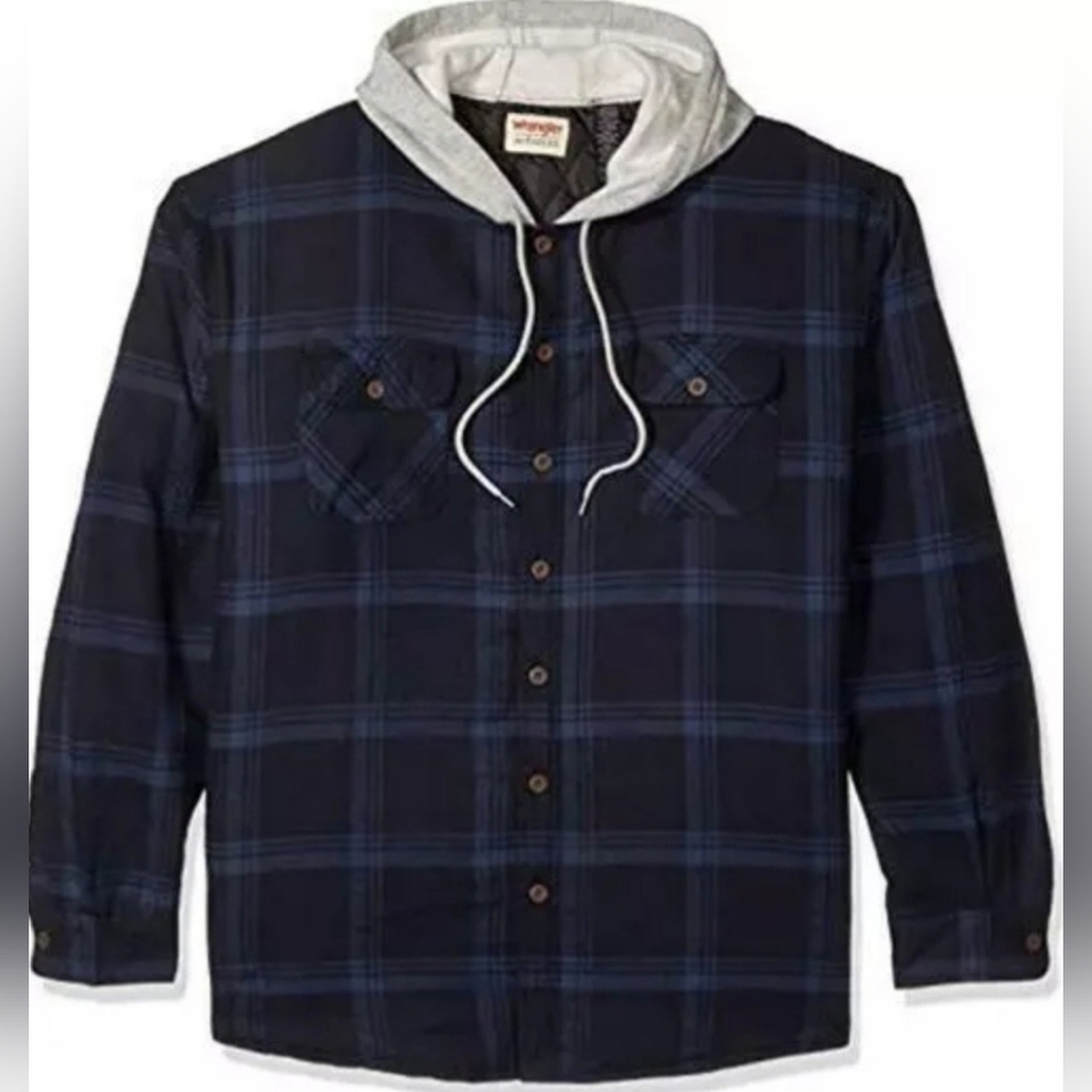 NWT Wrangler Authentics Mens XL Long Sleeve Quilted Lined Flannel Shirt w/ Hood